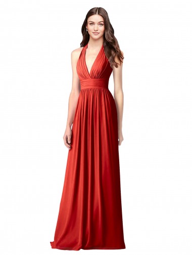 Vermelho Decote V Sem Mangas Abrir de volta Linha A Vestidos de Madrinha Online