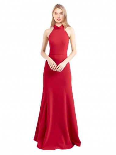 Vermelho Decote Alto Sem Mangas Abrir de volta Linha A Vestidos de Madrinha / Vestidos de Noite / Vestidos de Festa Online