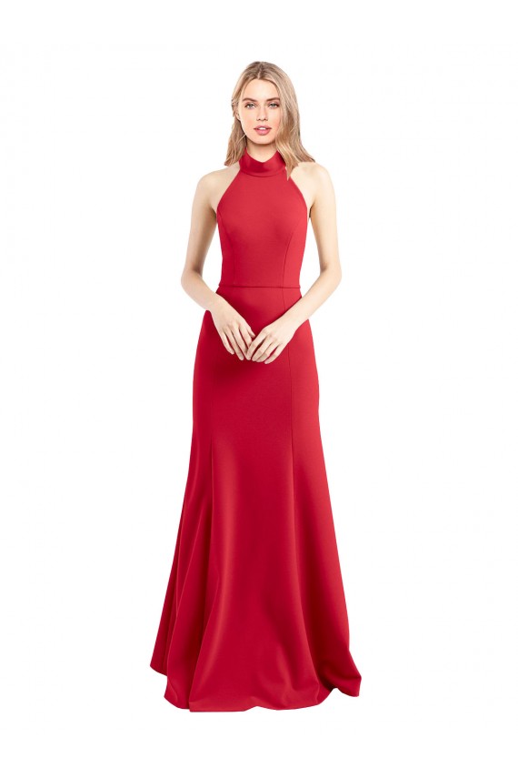 Vermelho Decote Alto Sem Mangas Abrir de volta Linha A Vestidos de Madrinha / Vestidos de Noite / Vestidos de Festa Online