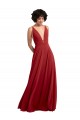 Vermelho Decote V Sem Mangas Costas em V Linha A Vestido de Madrinha Online