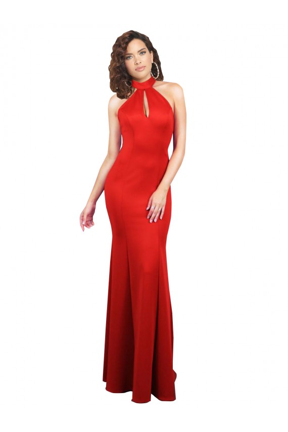 Vermelho Cabeçada Sem Mangas Buraco da fechadura Sereia Vestidos de Madrinha / Vestidos de Noite / Vestidos de Festa Online