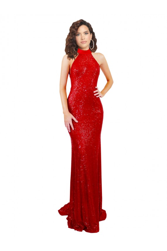 Vermelho Decote Alto Sem Mangas Abrir de volta Sereia Vestidos de Madrinha / Vestidos de Noite / Vestidos de Festa Online