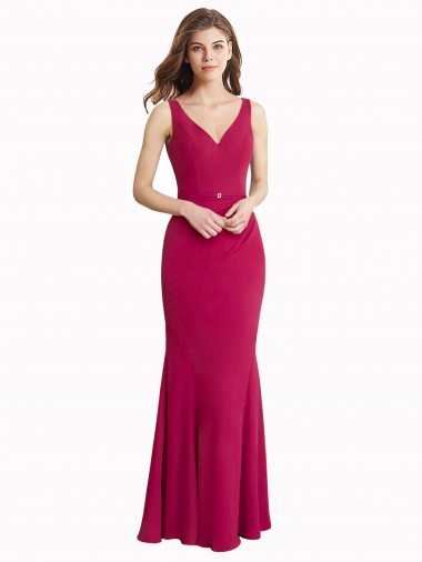 Vermelho Decote Alto Sem Mangas Costas em V Sereia Vestidos de Madrinha / Vestidos de Festa Online
