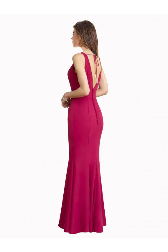 Vermelho Decote Alto Sem Mangas Costas em V Sereia Vestidos de Madrinha / Vestidos de Festa Online