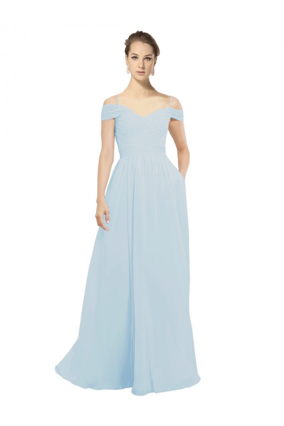 Vidro Marinho Fora do Ombro Sem Mangas Linha A Vestidos de Madrinha / Vestidos de Baile Online