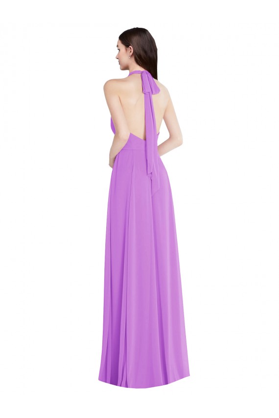 Violeta Cabeçada Sem Mangas Abrir de volta Linha A Vestidos de Madrinha / Vestidos de Noite Online