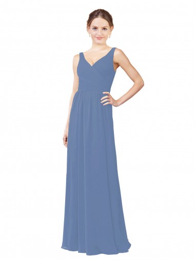 Windsor Azul Decote V Sem Mangas Bainha Vestidos de Madrinha Online