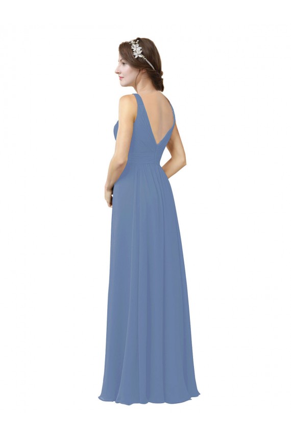 Windsor Azul Decote V Sem Mangas Bainha Vestidos de Madrinha Online