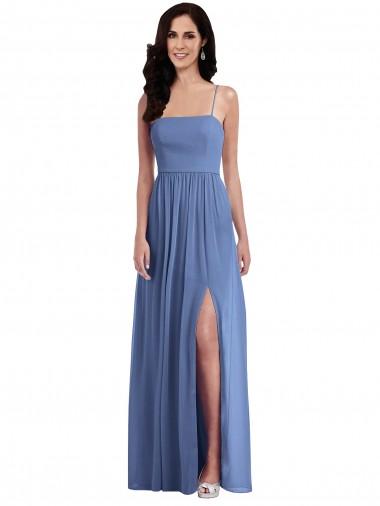 Windsor Azul Alças finas Sem Mangas Lombar Linha A Vestidos de Madrinha Online