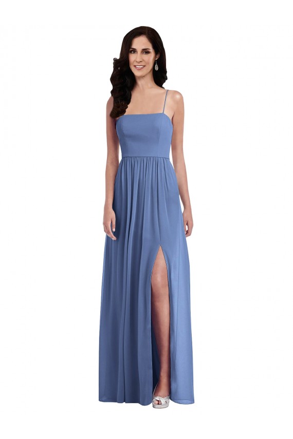 Windsor Azul Alças finas Sem Mangas Lombar Linha A Vestidos de Madrinha Online