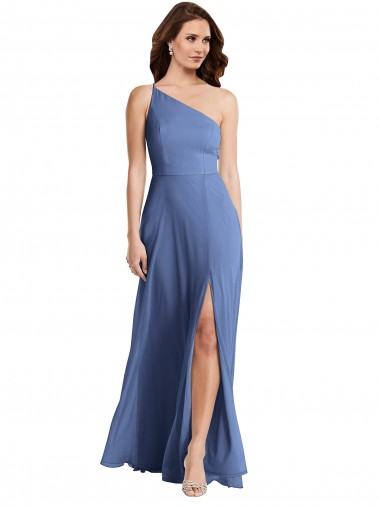Windsor Azul Um Ombro Sem Mangas Linha A Vestidos de Madrinha / Vestidos de Noite Online