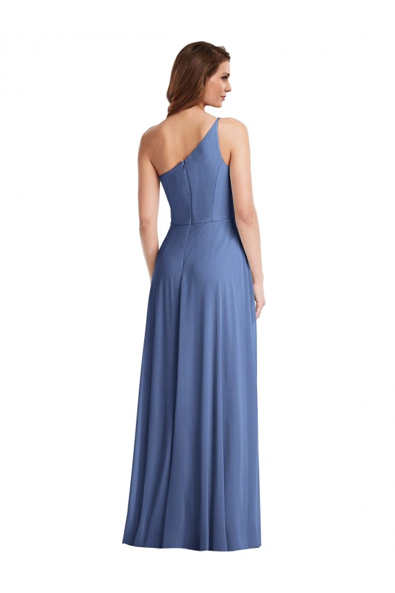 Windsor Azul Um Ombro Sem Mangas Linha A Vestidos de Madrinha / Vestidos de Noite Online